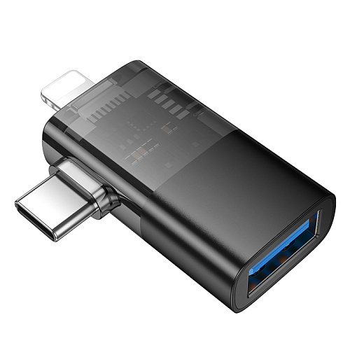 Переходник 2 в 1 с Type-C/Lightning на USB, UA36E, HOCO, черный