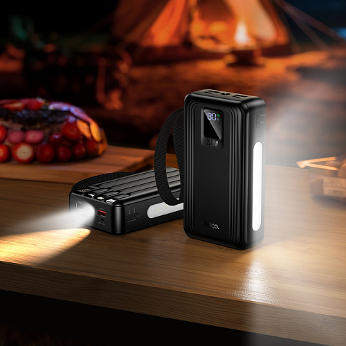 Универсальный Доп. Аккумулятор 20000mAh, J173, HOCO, выход: 1 USB (22.5W), 1 PD (20W), 4 кабеля, с дисплеем, черный