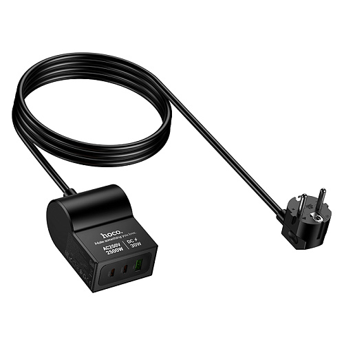 Сетевой фильтр на 1 розетка+1 USB+2 PD, 1.5м, AC33, HOCO, черный