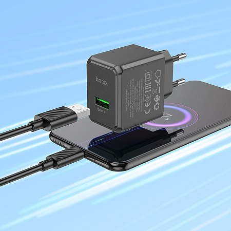 Сетевое зарядное устройство, 1 USB 3.0 QC 18W (CS12A), HOCO, Micro, черный