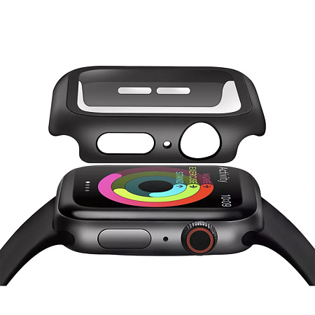 Защитное стекло с чехлом для Apple Watch 46mm, ударопрочный, цвет черный