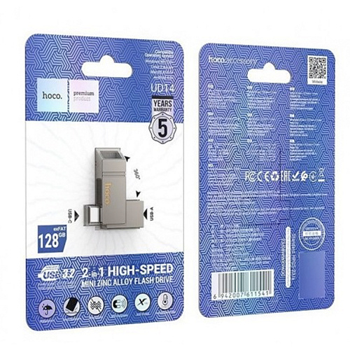 USB Flash Drive 128GB Smart Type-C 3.2 Gen 1 (UD14) 2 в 1 , скорость записи 60-100 МБ/С, скорость чтения 160-200МБ/С