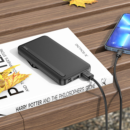 Универсальный Доп. Аккумулятор 10000mAh, J91, HOCO, выход 2 USB (2.1A), вход Micro/Type-C, черный