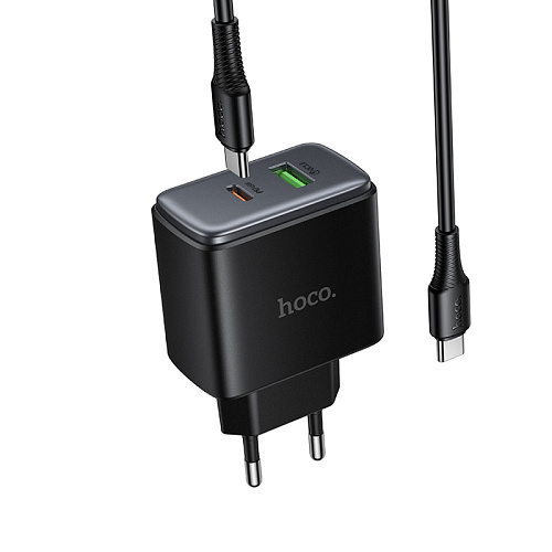 Сетевое зарядное устройство, 1 PD 45W + 1 USB 3.0 QC (C158A), HOCO, Type-C to Type-C, черный