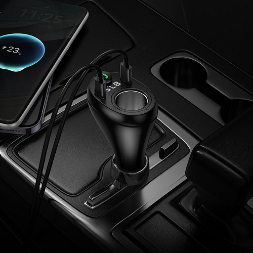Bluetooth FM модулятор, E88, HOCO, с разветвителем прикуривателя, черный
