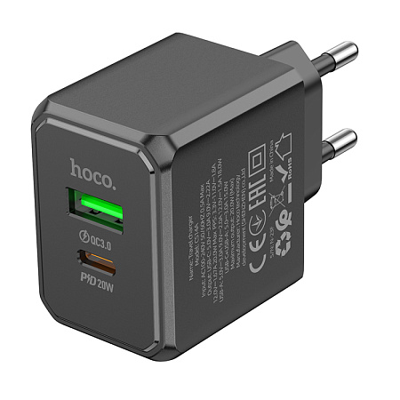 Сетевое зарядное устройство, 1 PD 20W + 1 USB 3.0 QC (CS14A), HOCO, черный