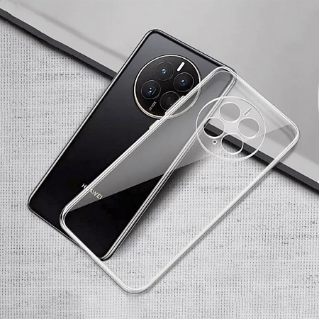 Чехол силиконовый для Huawei Mate 50 Pro, с защитой камеры, прозрачный