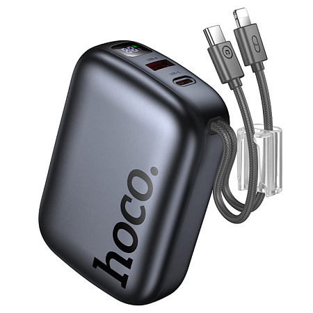Универсальный Доп. Аккумулятор 20000mAh, Q55, HOCO, выход 1 USB (22.5W) + 1 PD (20W), кабель: Type-C, Lightning, серый