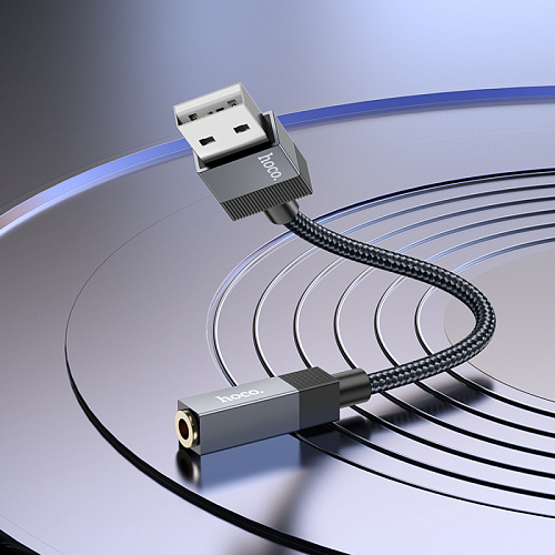 Переходник с USB на Jack 3.5 мм, UPA32D, HOCO, длина 0.15мм, цвет черный