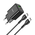Сетевое зарядное устройство, 1 PD 18W + 1 USB 3.0 QC (N28), HOCO, Type-C to Type-C, черный