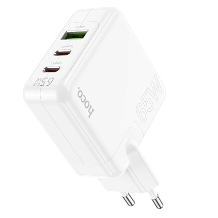 Сетевое зарядное устройство, 2 PD 65W + 1 USB 18W (C115A), HOCO, белый