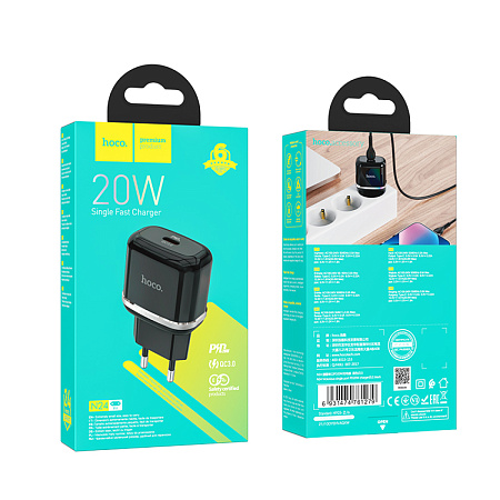 Сетевое зарядное устройство, 1 PD 20W + 1 USB 3.0 QC (N24), HOCO, черный