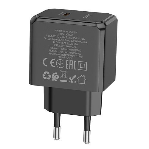 Сетевое зарядное устройство, 1 PD 20W (CS13A), HOCO, черный