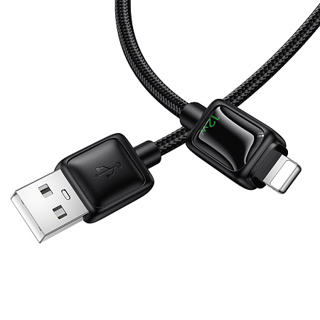 USB дата кабель Lightning, HOCO, U146, 1.2 метра, с дисплеем, цвет черный