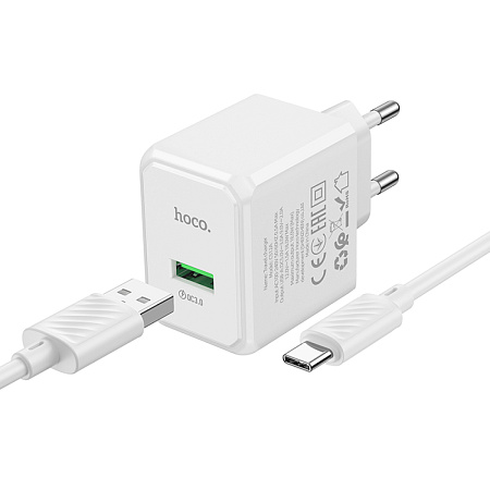 Сетевое зарядное устройство, 1 USB 3.0 QC 18W (CS12A), HOCO, Type-C, белый
