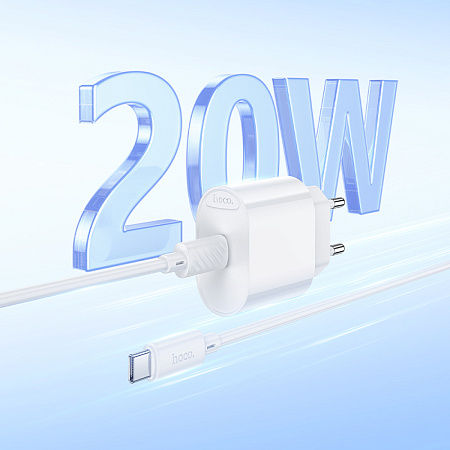 Сетевое зарядное устройство, 1 PD 20W (C109A), HOCO, Type-C to Type-C, белый
