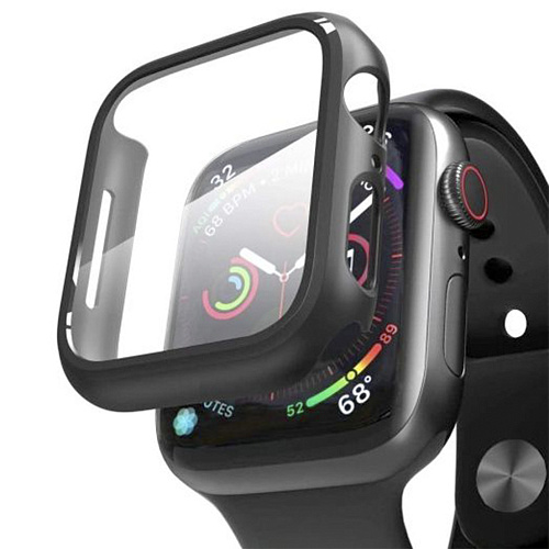 Защитное стекло с чехлом для Apple Watch 46mm, ударопрочный, цвет черный