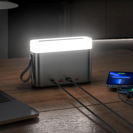 Универсальный Доп. Аккумулятор 50000mAh, J94A, HOCO, выход: 2 USB (22.5W)+1 PD (20W), с фонариком и дисплеем,  черный