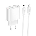 Сетевое зарядное устройство, 1 PD 20W + 1 USB 3.0 QC (C109A), HOCO, Type-C to Lightning, белый