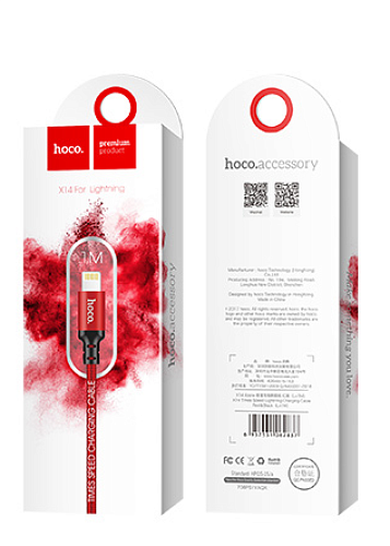 USB дата кабель Lightning, HOCO, X14, красный