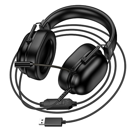 Проводные наушники W113, HOCO, подключение USB-A, игровый с микрофоном, черный