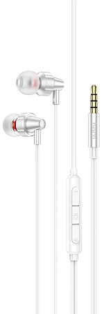 Проводные наушники M90, Delight wire-controlled earphones with microphone, HOCO, вакуумные, серебро