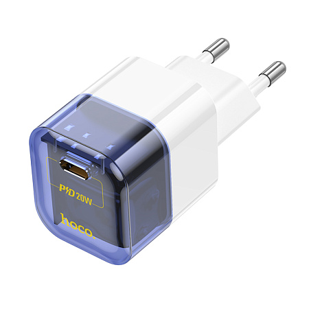 Сетевое зарядное устройство, 1 PD 20W (C125A), HOCO, прозрачный с синим