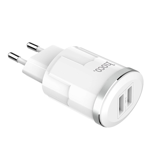Сетевое зарядное устройство, 2 USB 2.4A (C38A), HOCO, белый