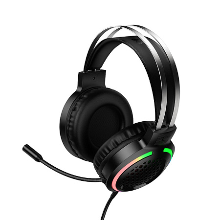 Проводные наушники W117, HOCO, подключение USB-A+3.5 мм, игровые с микрофоном, черный