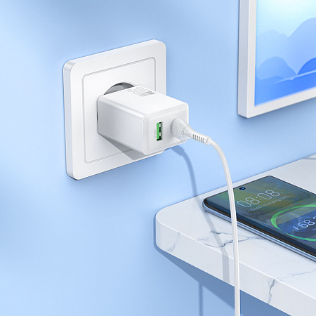 Сетевое зарядное устройство, 1 PD 30W + 1 USB 3.0 QC (N71), HOCO, Type-C to Type-C, белый