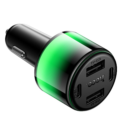 Автомобильное зарядное устройство, 2 USB 5V/2.4A + 2 PD 5V/2.4A (Z69), HOCO, с подсветкой, черный