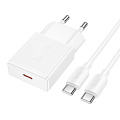 Сетевое зарядное устройство, 1 PD 25W (N74), HOCO, Type-C to Type-C, белый