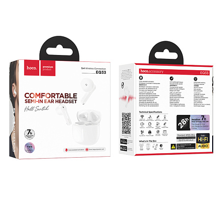 Беспроводные наушники EQ33, HOCO, время работы: 7ч, поддержка приложения, цвет белый
