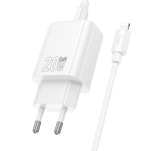 Сетевое зарядное устройство, 1 PD 20W + 1 USB 3.0 QC (N61), HOCO, Type-C to Lightning, белый