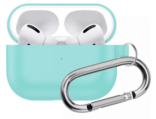 Чехол силиконовый для Airpods Pro/Pro 2, X-CASE, бирюзовый с карабином (Coast Blue)