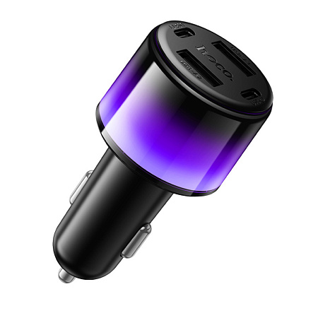 Автомобильное зарядное устройство, 2 USB 5V/2.4A + 2 PD 5V/2.4A (Z69), HOCO, с подсветкой, черный