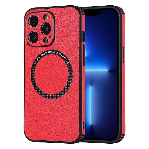 Чехол силиконовый для iPhone 14 Pro (6.1), Магнитный (MagSafe), экокожа, DU DU, красный