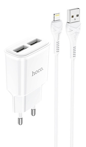 Сетевое зарядное устройство, 2 USB 2.4A (C88A), HOCO, Lightning, белый