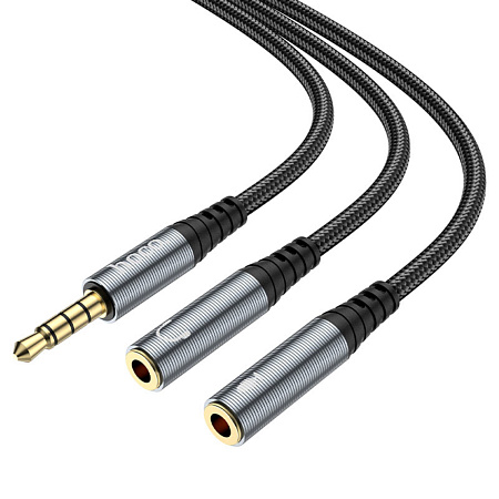 AUX переходник c 1 (3,5 мм) на 2 Jack , (1 папа на 2 мамы) UPA21, HOCO, черный