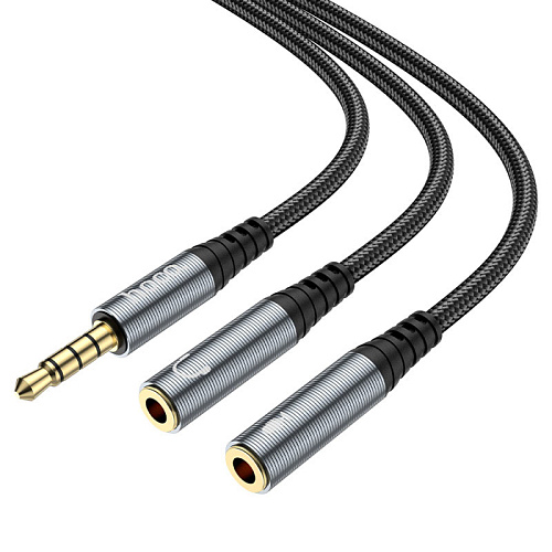 AUX переходник c 1 (3,5 мм) на 2 Jack , (1 папа на 2 мамы) UPA21, HOCO, черный