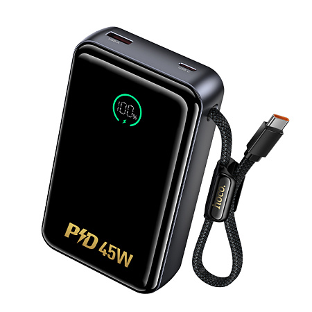 Универсальный Доп. Аккумулятор 20000mAh, Q54, HOCO, выход 1 USB (22.5W) + 1 PD (45W), кабель: Type-C 45W, черный