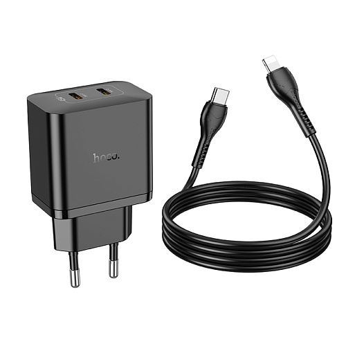 Сетевое зарядное устройство, 2 PD 45W (N35), HOCO, Type-C to Lightning, черный