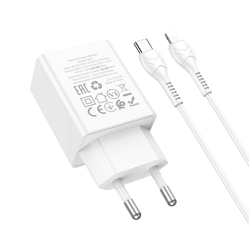 Сетевое зарядное устройство, 1 PD 20W (N68), HOCO, Type-C to Lightning, белый