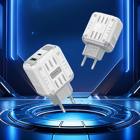 Сетевое зарядное устройство, 1 PD 45W + 1 USB 3.0 QC (C136A), HOCO, белый