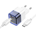 Сетевое зарядное устройство, 1 PD 20W (C125A), HOCO, Type-C to Type-C, прозрачный с синим