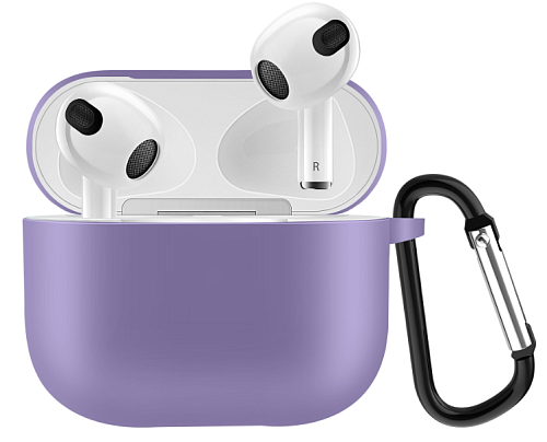 Чехол силиконовый для Airpods 3 case, X-CASE, пурпурный с карабином (Purple)