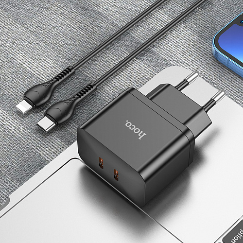 Сетевое зарядное устройство, 2 PD 35W (N29), HOCO, Type-C to Lightning, черный