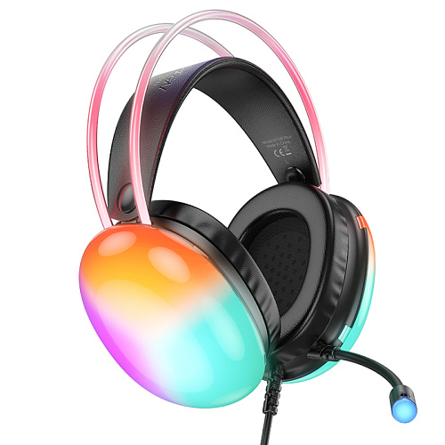 Проводные наушники W109 Plus, HOCO, игровые с микрофоном, USB 7.1, черный