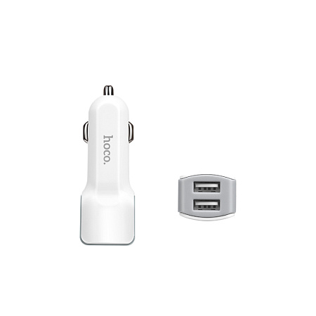 Автомобильное зарядное устройство, 2 USB 2.4A (Z23), usb cable lightning, HOCO, белый