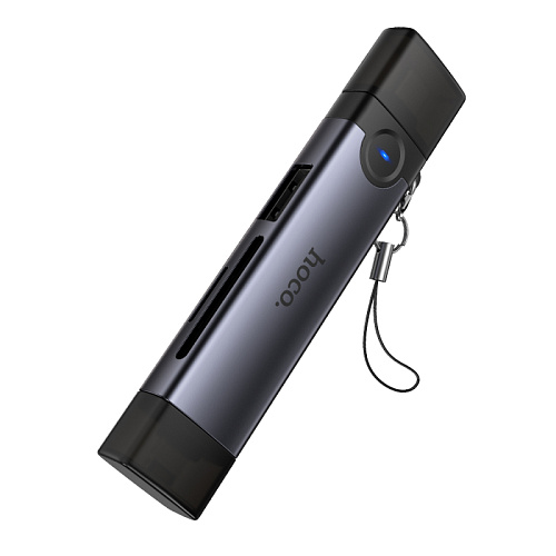 Картридер 3 в 1, Type-C/IP на SD/TF3.0+USB2.0, HB56B, HOCO, серый